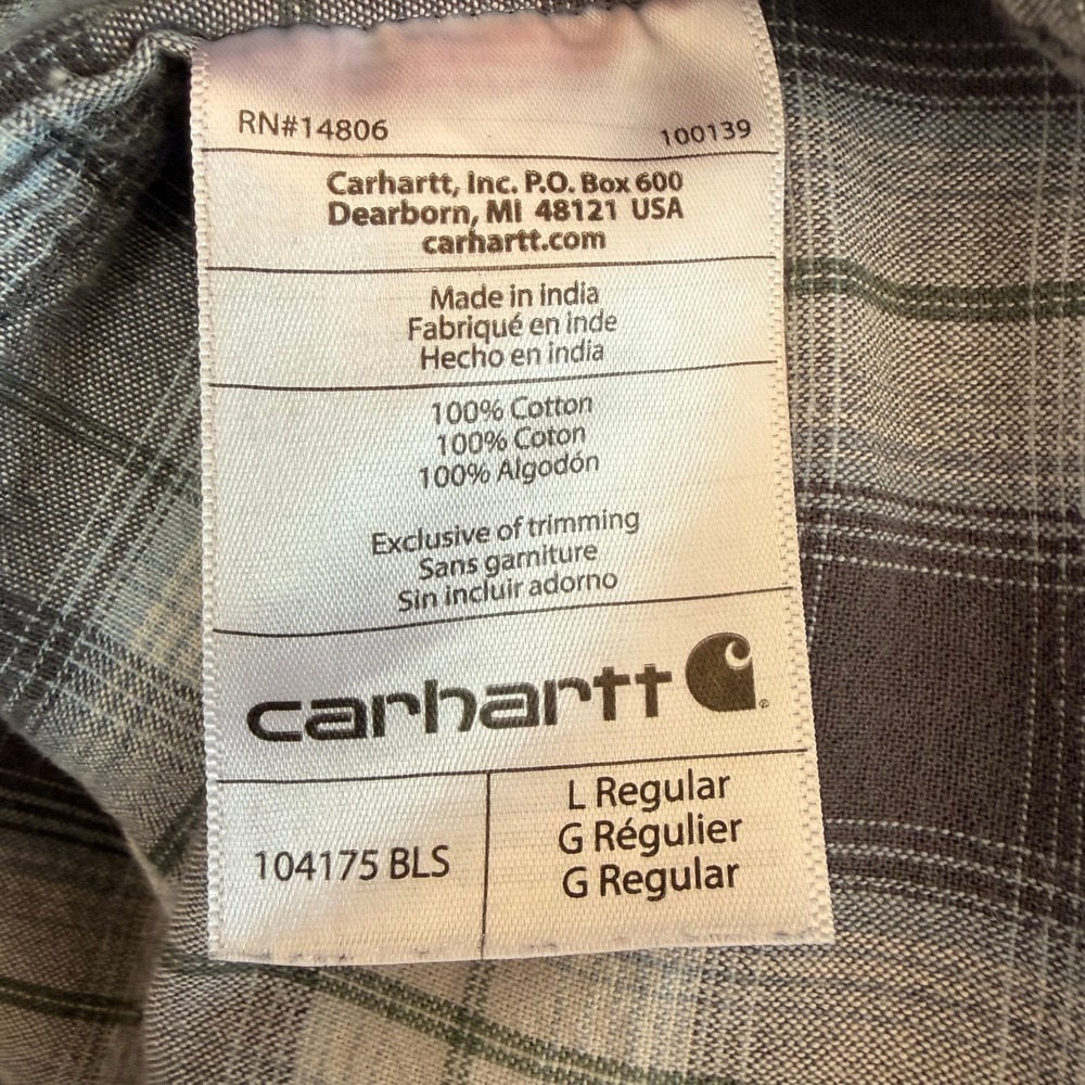 Carhartt Shirt Men's L Blue Gray Plaid Button Up Short Sleeve Original Fit - Picture 4 of 7